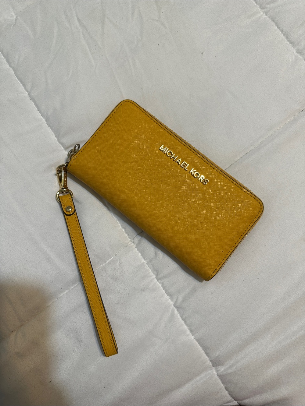 Michael Kors Mustard Yellow Saffiano Zip Wristlet Wallet
